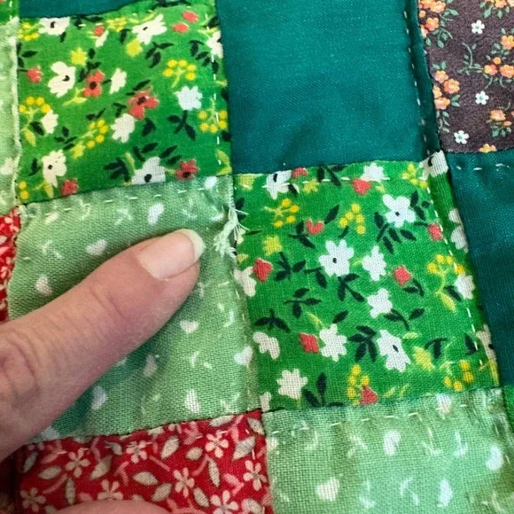 Vtg Patchwork Quilt Handmade Trip Around the World Full/Queen Cottage 100x85 - Picture 9 of 16